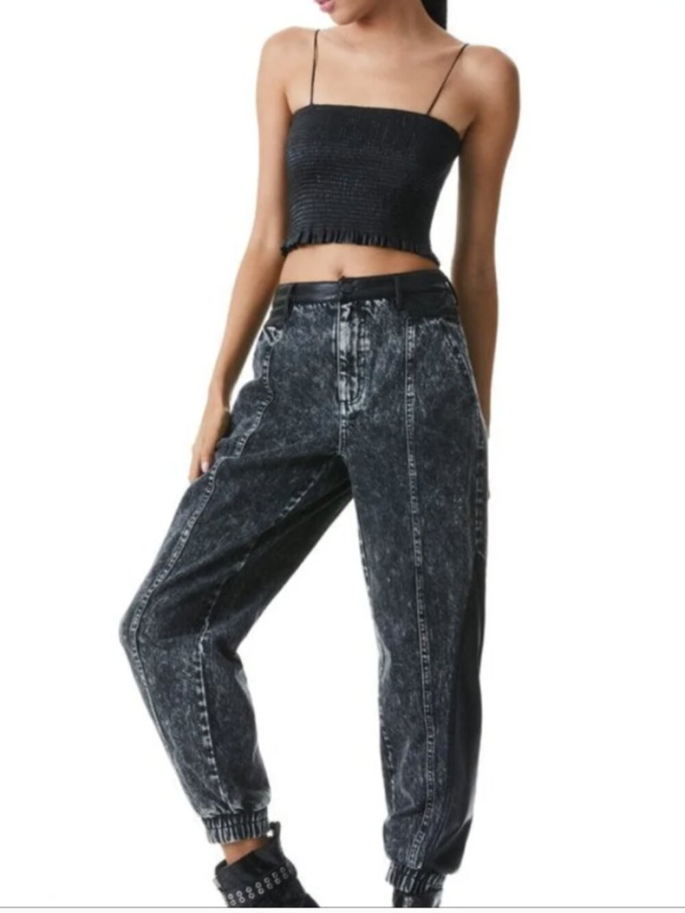 EUC Alice + Olivia Jenny Faux Leather Combo Jeans Black Women's 26